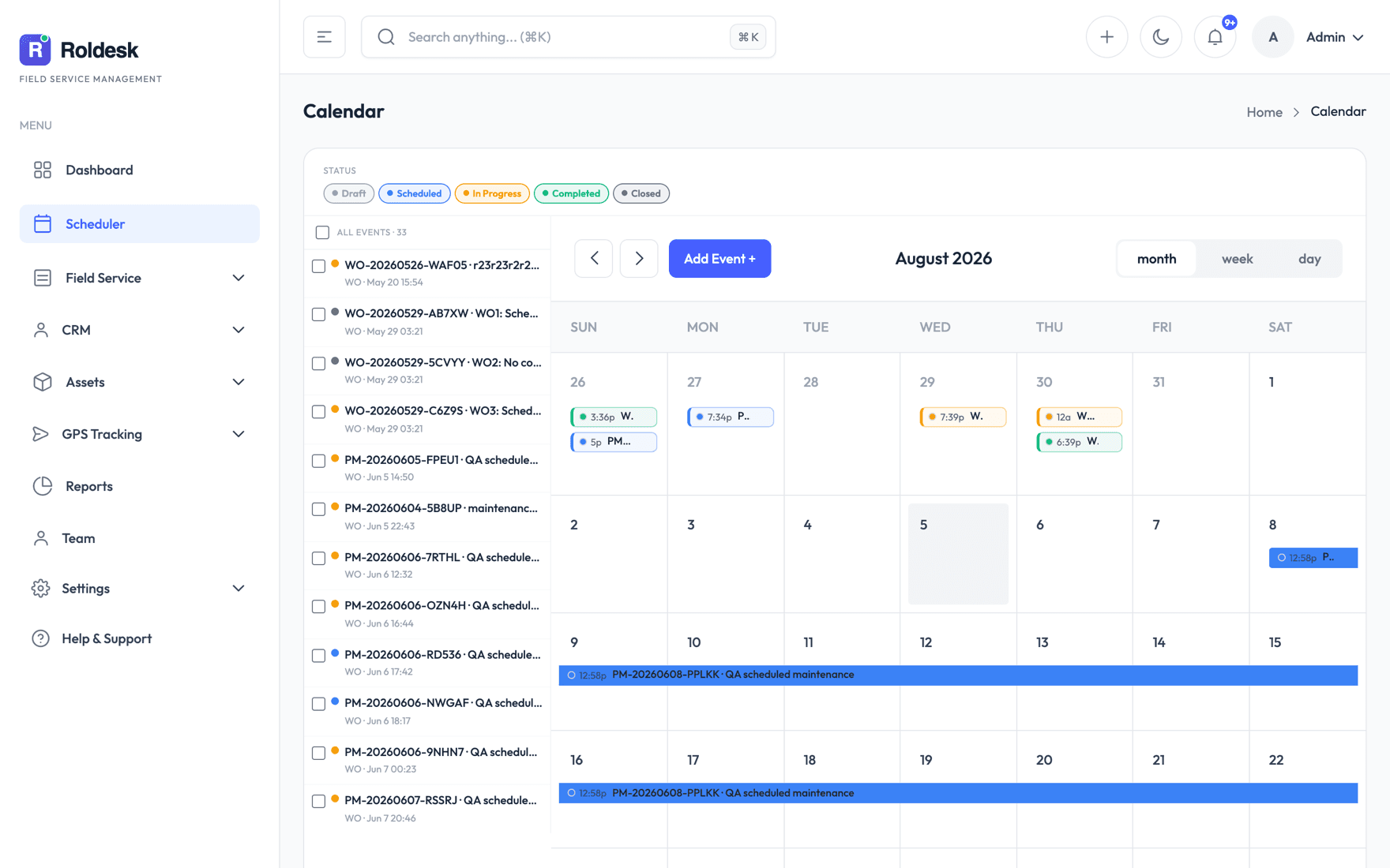Scheduler — Every job and visit on one shared calendar