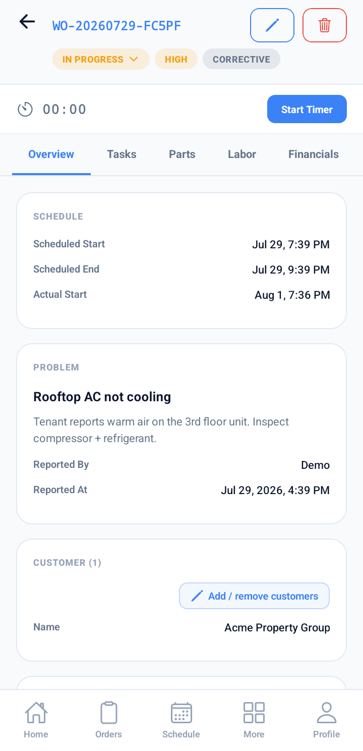 Roldesk mobile work-order detail
